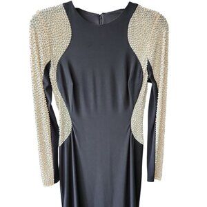 NWT Xscape Black Long Sleeve beaded Cocktail Embellished Dress Size 2